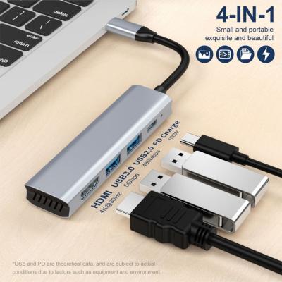 4 in 1 Multi-function Type C converter to HDMI 4K@30HZ PD Charging 100W USB 3.0 5Gbps USB 2.0 480Mbps Dock Station