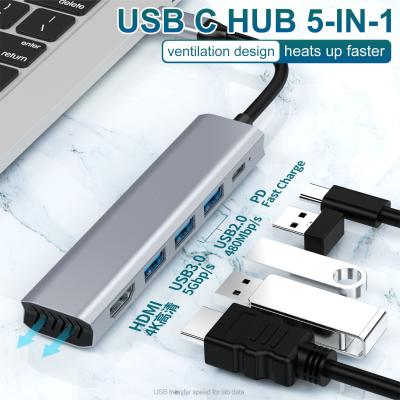 5 in 1 Multi-function Type C converter to HDMI 4K@30HZ PD Charging 100W USB 3.0 5Gbps USB 2.0 480Mbps Dock Station - 副本