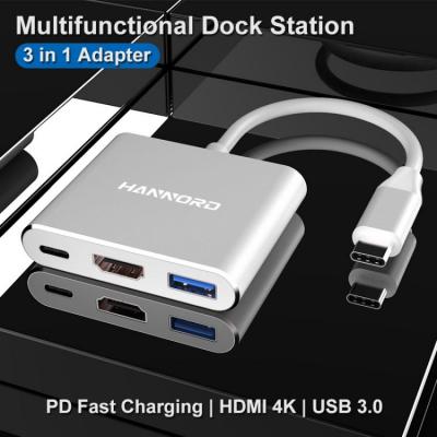 3 in 1 Multi-port Type C 3.1 converter to HDMI 4K HD USB 3.0 5Gbps USB Type C PD Charging MAX 100W adapter Dock Station