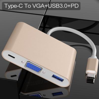 3 in 1 Multi-port Type C 3.1 converter to VGA 1080P@60HZ USB 3.0 5Gbps USB Type C PD Charging 3A adapter Dock Station