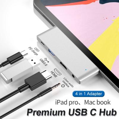 4 in 1 Type C USB 3.1 to USB 3.0 5Gbps Type C PD chariging HDMI 4K 3.5mm Audio converter Dock Station for Phone,Laptop