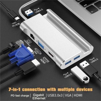 7 in 1 Typep C USB3.1 to USB 3.0 PC Charging HDMI VGA Converter Dock StationDock Station