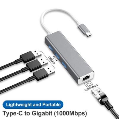 4 in 1 Type C network card USB HUB USB 3.0 5Gbps RJ45 Gigabit LAN Converter Adapter