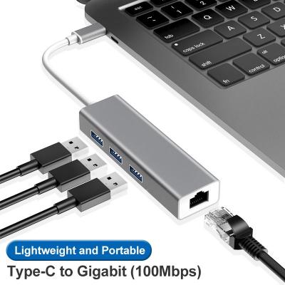 4 in 1 Network Card Type USB C to USB 3.0 100M RJ 45 LAN USB HUB