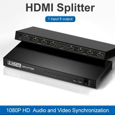 1x8  way 8 ports HDMI Splitter 1 input 8 output 1080P 3D HDMI Splitter divisor Audio Video Distributor Box