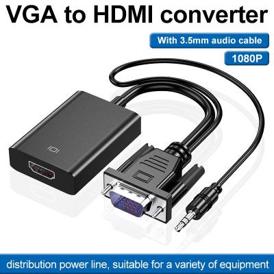 VGA Male to HDMI compatible Female Adapter Converter with 3.5mm Audio Input Cable for PS HDTV PC Laptop